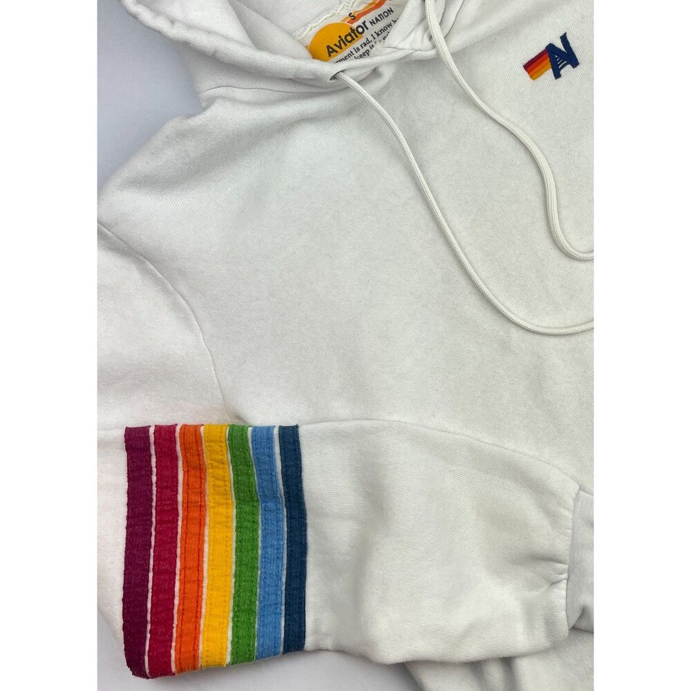 ~ Rare Aviator Nation Hoodie Sm Rainbow 7 Stripe Sweatshirt Athleisure Crop HTF